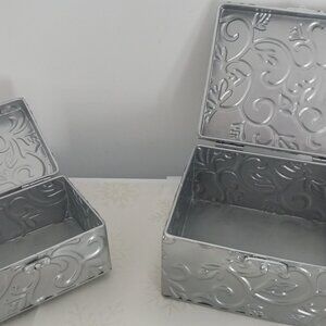 Metal Tins Silver Set of 2